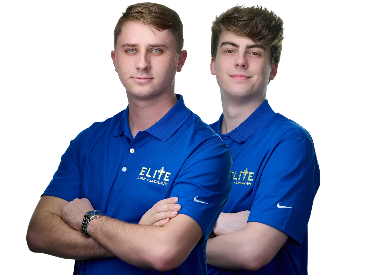 Two Elite Lawn team members posing together
