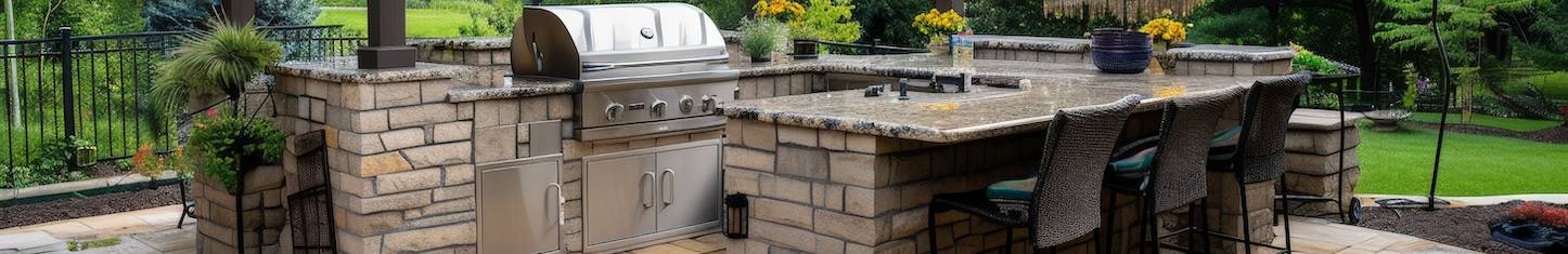 Backyard outdoor kitchen setup under construction